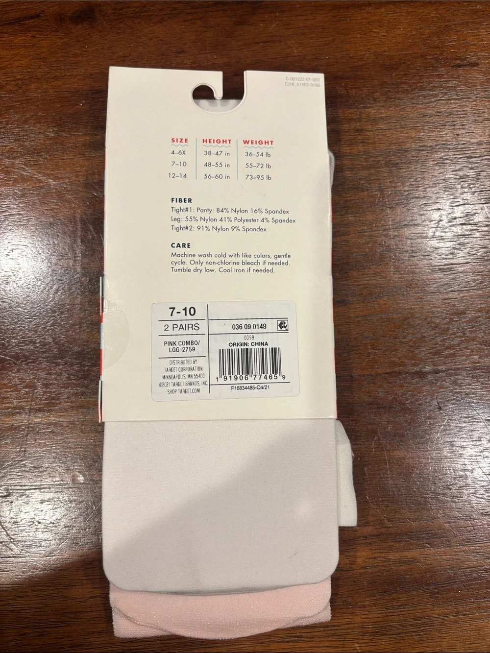 Cat & Jack Light Pink Shimmer Casual Tights - 2 Pack Size 7-10